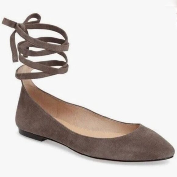 Vince Camuto Bevian Grey Suede Point Toe Ankle Lace Flats Womens Size 9.5M - Picture 9 of 10